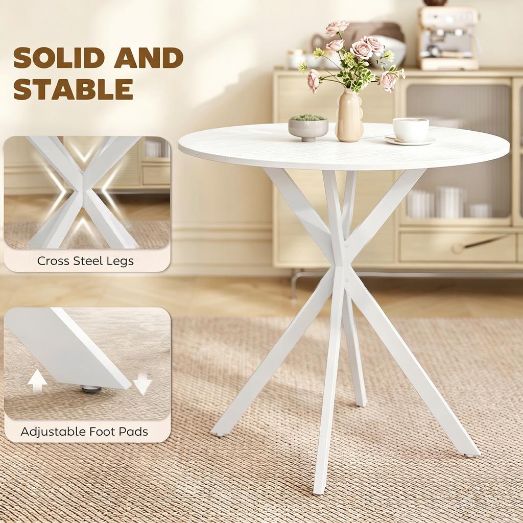 80cm Industrial Round Dining Table - White