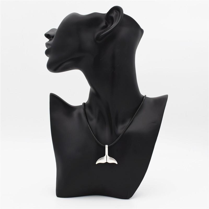 Fashion Antique Silver Color Animal Whale Tail Charm Pendant Leather Cord Chain Necklace for Men Women Unique Jewelry Gifts