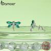 Bamoer 925 Silver Green Dragonfly Stud Earrings White Gold Plated Insect Earrings for Women Party Fine Jewelry Gift