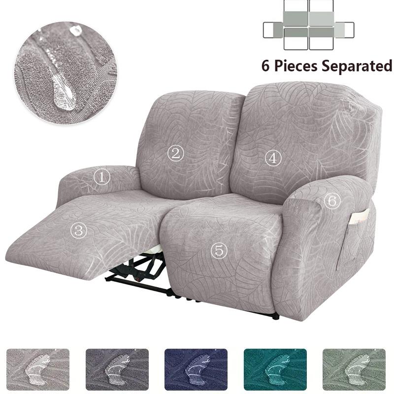 1/2/3 Seater Recliner Sofa Covers Leaves Jacquard Couch Slipcovers Elastic Water Repellent Armchair Covers for Living Room Hotel