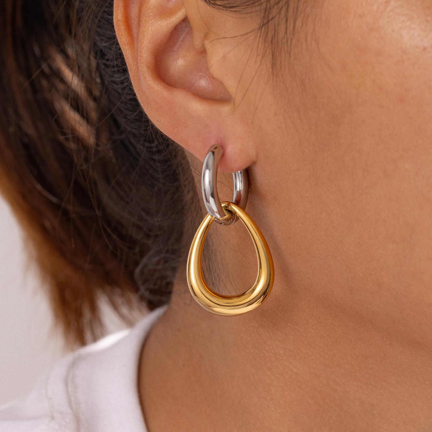 

1 пара сережек-колец из нержавеющей стали с полыми подвесками в виде капель воды для женщин, пар, для повседневного украшения, для вечеринок, ювелирные подарки, предотвращают аллергию 8cm золотой