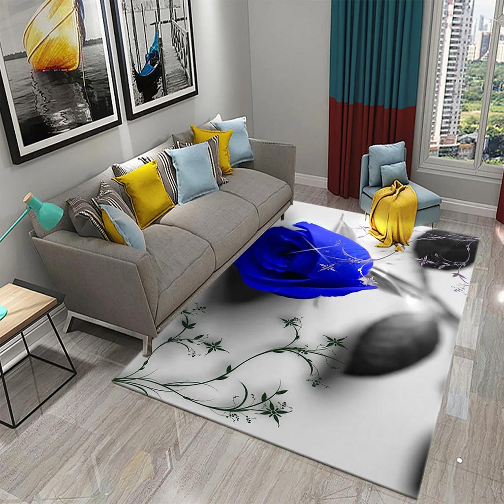 Colorful Rose Carpet Romantic Flower Mat Area Rugs Home Decor for Bathroom Entrance Non-Slip Floor Mat Living Room Bedroom Rugs