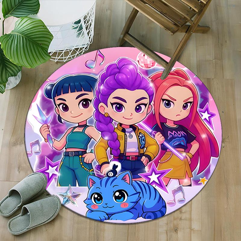 1pc Kpop Team Carpet, Round Rug, Comfortable, Suitable for Entryways, Living Rooms, Office, And Bedrooms, Christmas Decoration