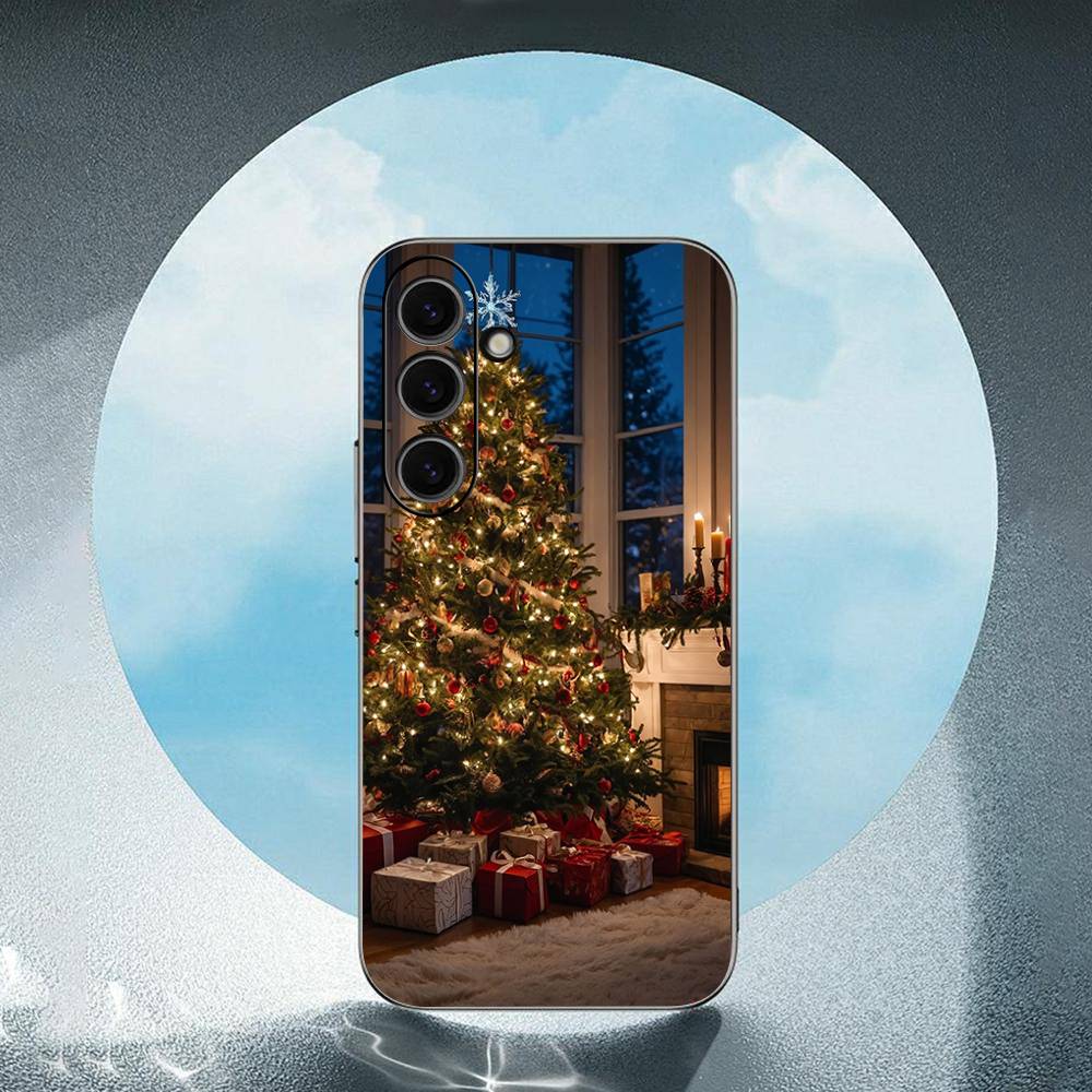 Merry Christmas Tree For Samsung Galaxy S25 S24 S23 Ultra S22 S21 Plus S20 Black Soft Silicone Protective Case
