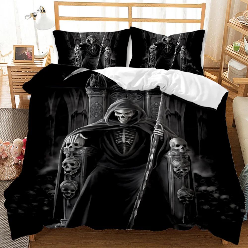 Sada povlečení s lebkami Halloween Muži Horor Gotika pro Kluky Dospívající Dospělé Jednolůžková Sada povlečení Queen King Size Polyesterový Povlak na peřinu