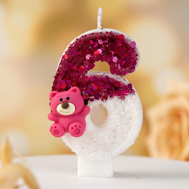 Cute Strawberry Bear Number Candle Creative Color Block Birthday Cake Candle Super Sparkly Holiday Candle
