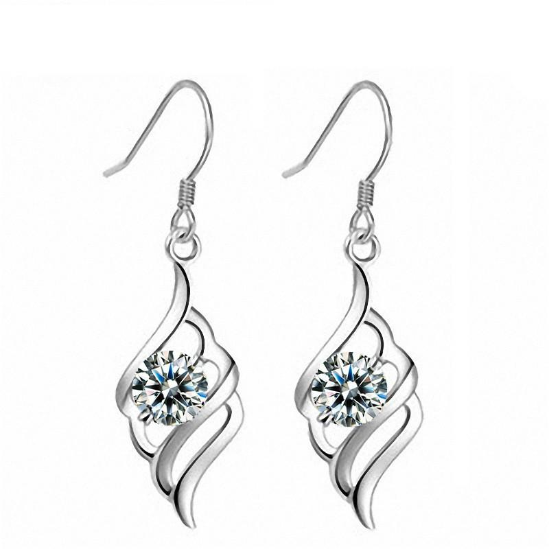 White Gold Plated Amethyst Angel Wing Dangle Earrings with Zircon