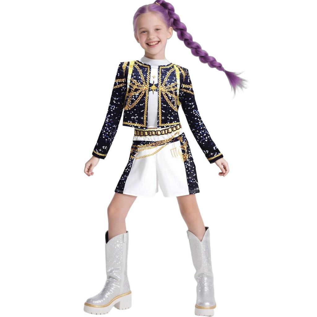 K-Pop Lovci démonů Rumi Cosplay Kostým Dětský Maškarní šaty Idol Dívky Zoey Cosplay Set 3D Tištěné Jevištní Dívka Halloweenské Oblečení