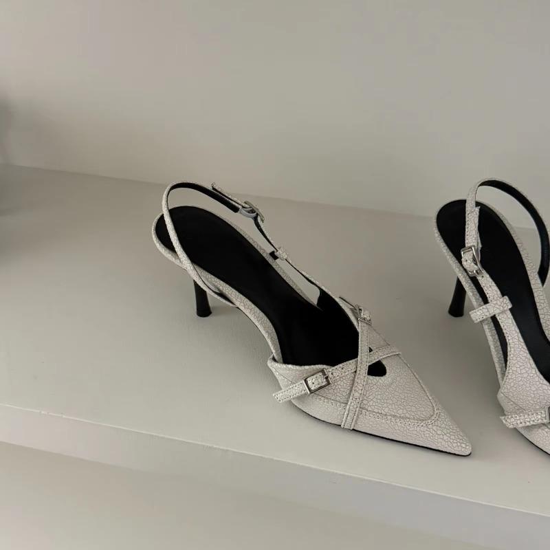 Fashion Spring and summer new black and white matching high-heeled shoes for women pointy Muller shoes thin heel overhead sandals