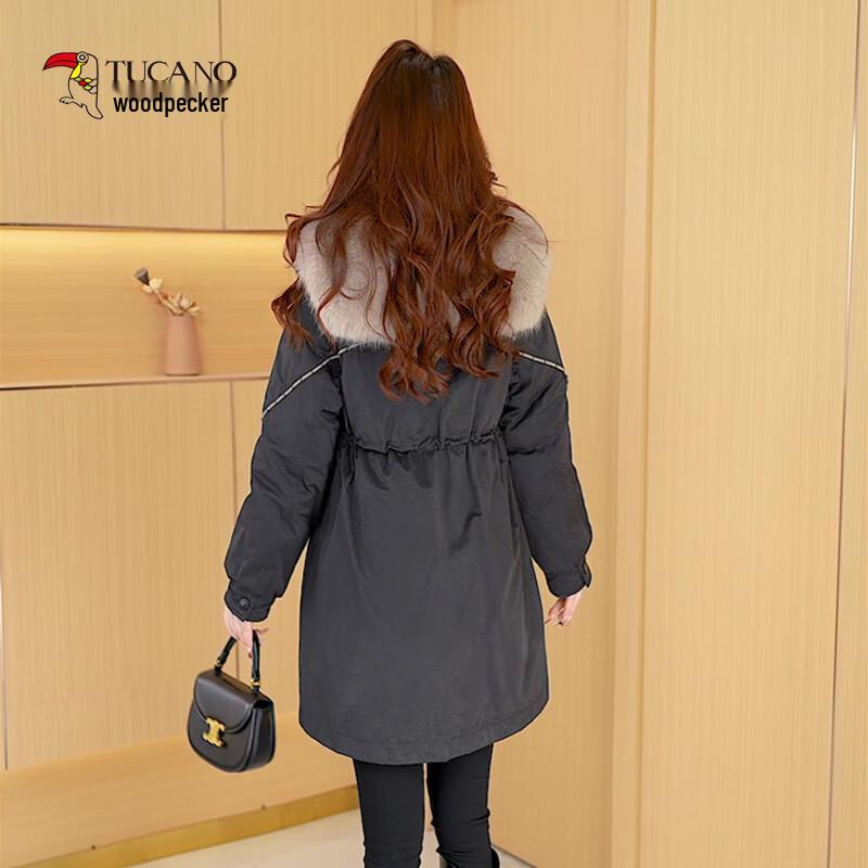 Woodpecker Women's Mid-Length Hooded Down Jacket with Fur Collar