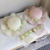 Girls Summer Straw Hat With Pearl Mesh And Bowknot Wide Brim Sun Hat For Kids Beach Princess Shade Cap