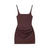 Women's Square Neck Sleeveless Mini Dress Slim Fit Side Ruched Solid Polyester Spaghetti Strap Club Bodycon Dress