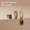 3PCS 12 Styles Green Cubic Zirconia Flower Pendant Earring Set For Women Stainless Steel Round U-Shape Hoop Earring Jewelry