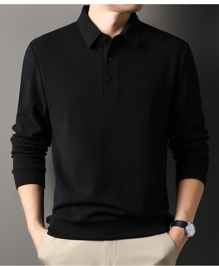 

Men s Solid Color Fleece-Lined Long-Sleeve Lapel Top for Autumn and Spring - Casual and Versatile for Middle-Aged Dads M чёрный