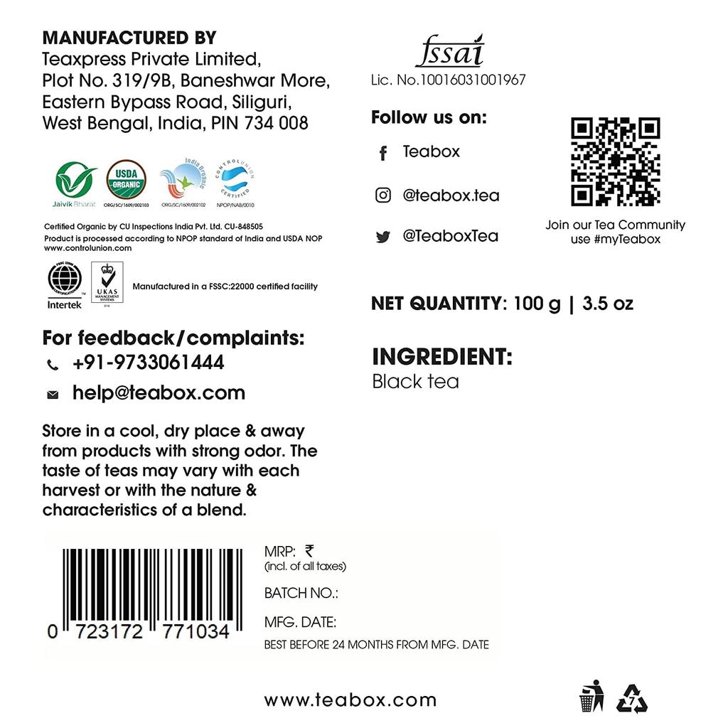 Black Tea Darjeeling Lopchu Golden Orange Pekoe (100 G), Darjeeling Lopchu Golden Orange Pekoe Black Tea, Teabox