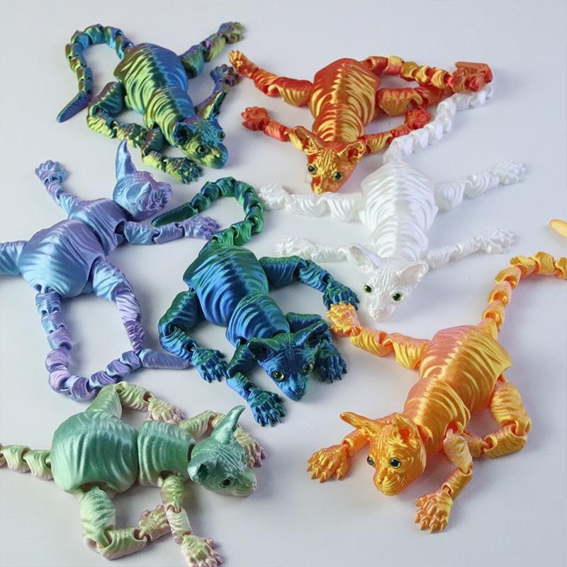 3D-gedruckte haarlose Katzenfigur, realistische bewegliche Sphynx-Katze Spielzeug, niedliches Fidget-Spielzeug & Heimdeko für Liebhaber