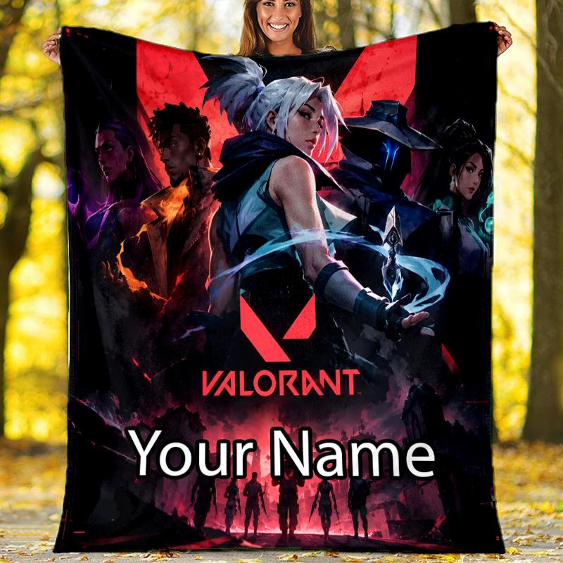 Custom Name Valorant Theme Printed Blanket - Perfect for Couch, Bed, Travel & Outdoor Use | Machine Washable, Cozy & Durable.