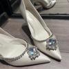 Fashion French Champagne-colored High Heels for Women, 2025 New Style, Pointed-toe Rhinestone, Elegant and Slender Single Shoes