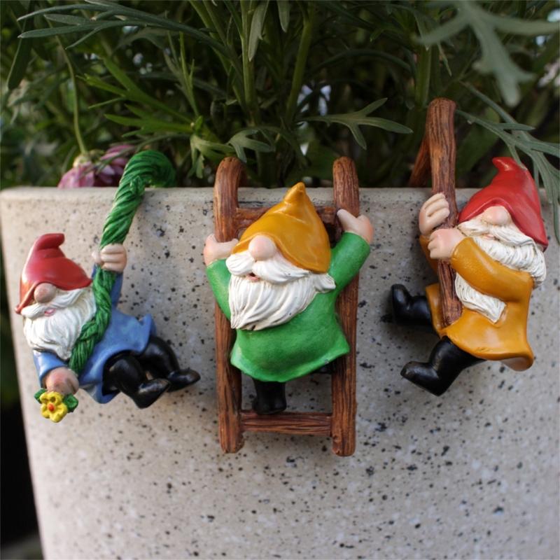 3PCS Flower Pots Ornaments Cartoon Gnome Resin Figurines Decoration Gift Flower Pots Decors for Home School Office