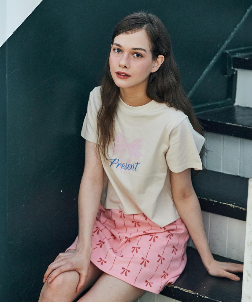 Metapeo Met Ribbon Print Skirt Pants Pink