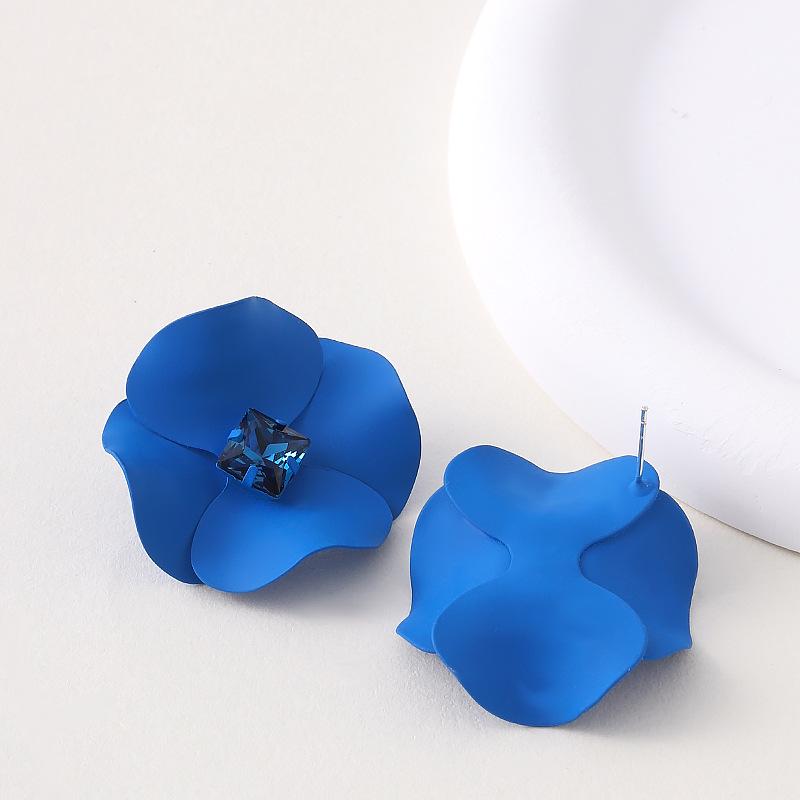 Blue 3D Flower Zircon Stud Earrings - S925 Silver Needle, Elegant & Versatile