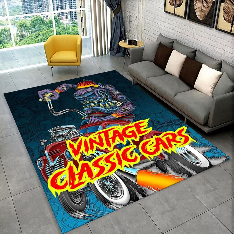 

3D Rat Fink Cartoon Racing Car Moto Sign Carpet Rug for Bedroom Living Room Sofa Doormat Home Decor,Kid Game Area Rug Non-slip 40x60cm