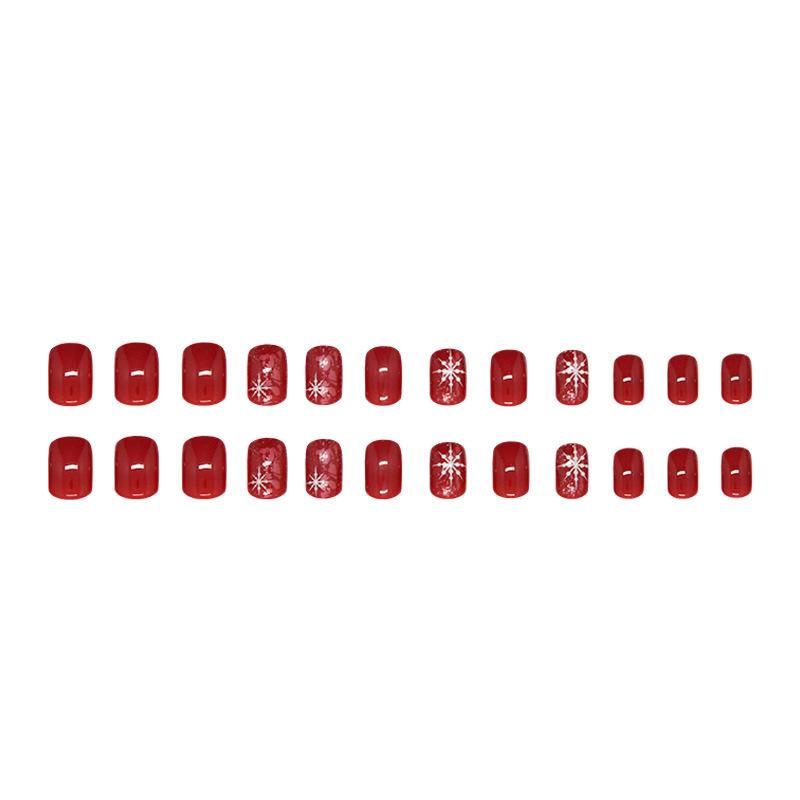 Christmas atmosphere Ankara red fragments sparkling snowflakes, versatile ins style manicure 24 pieces