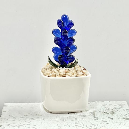 Faux Crystal Flower Figurine Mini Hand Blown Glass Potted Flower Ornament for Home Office Table Decor Gifts for Wedding Birthday Mother's