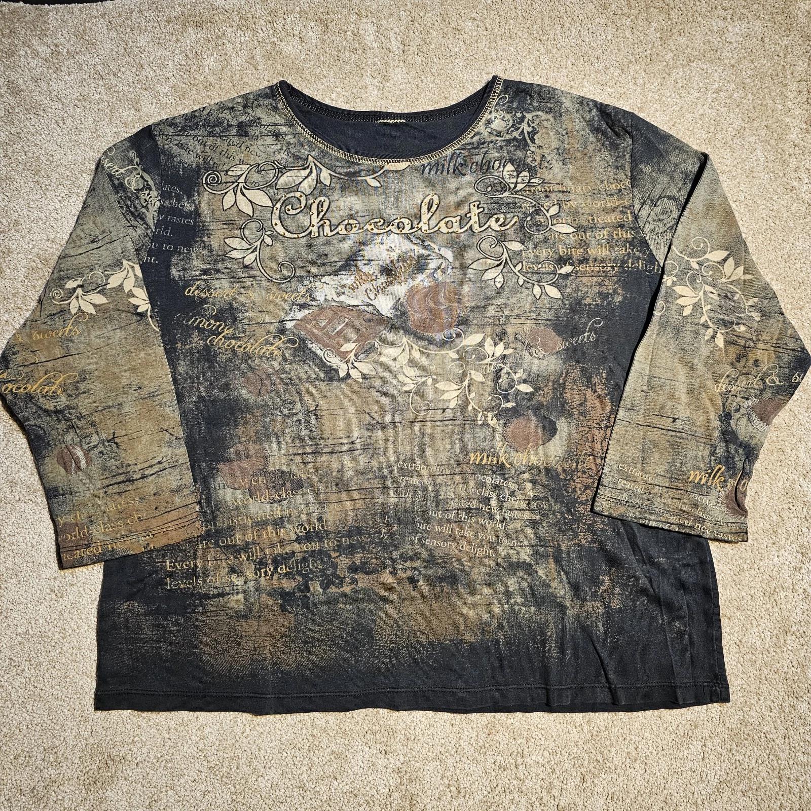 

Vtg 90s Y2k Gothic Chocolate Rhinestone Mens XL LS T-shirt Skate Emo Scene 2000s S