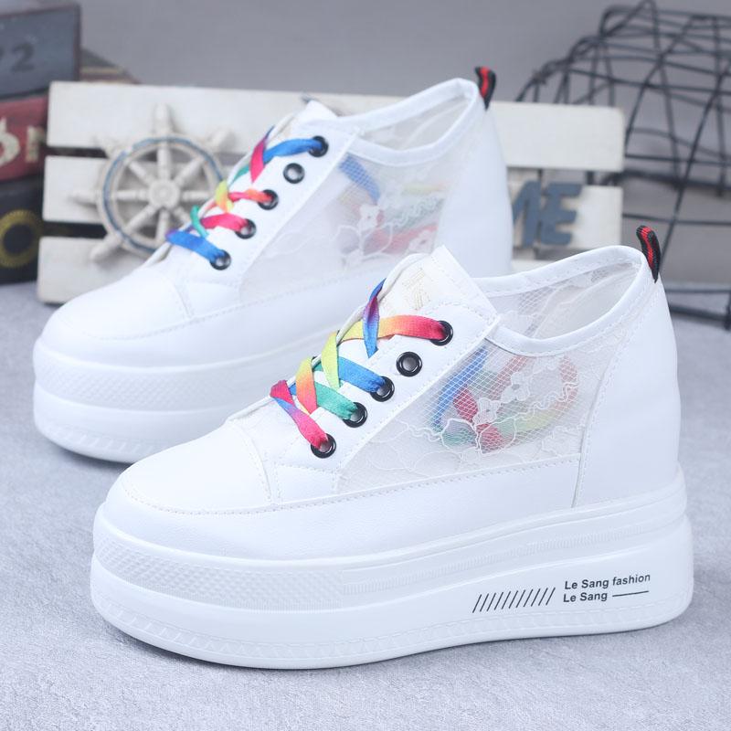 Fashion Summer Korean Version All-match Breathable Mesh Shoes White Shoes Women's Thick Bottom Increased 10CM Casual Board Shoes Women