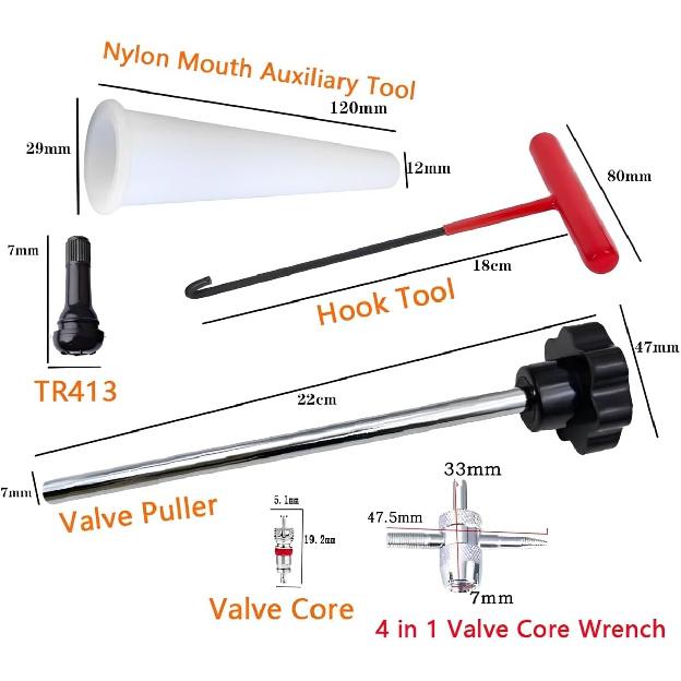 Tire Valve Stem Removal Tallation Tool Kit,Tire Valve Core Removal Replacement Tool Kit,TR413 Valves With Valve Core And Valve Core Disassemble