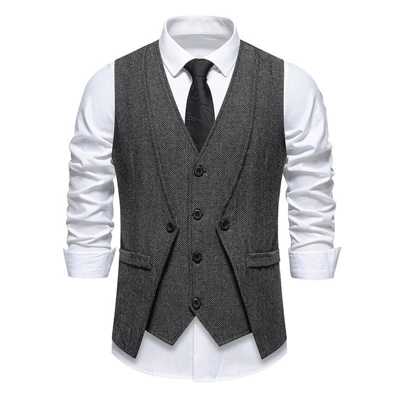 England Style Men's Suit Vests Fake Two Pieces Business Casual Waistcoats Vintage Mens Formal Dress Vest