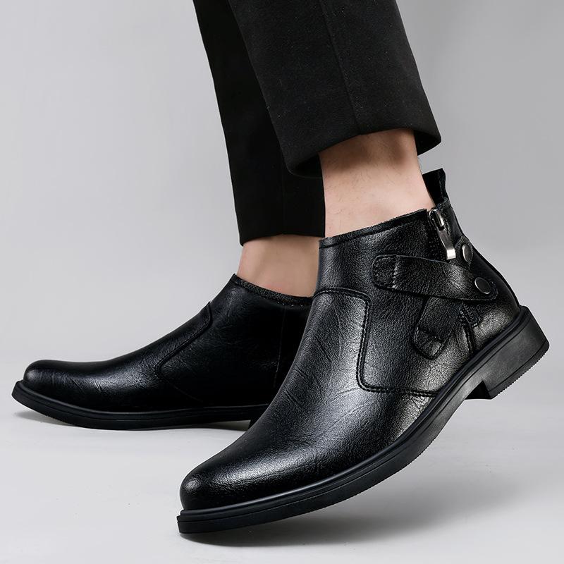 Herbst Winter Hochwertige Chelsea Herrenstiefel Luxusmarke Flauschig Weiß Denimstiefel Seitenreißverschluss Business Formal Lederstiefel