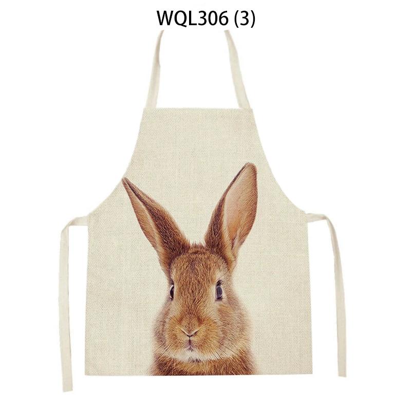 Cartoon Rabbit Deer Bear Print Kitchen Apron Women Men Sleeveless Linen Cooking Apron Home Cleaning Pinafore Baking Accessories