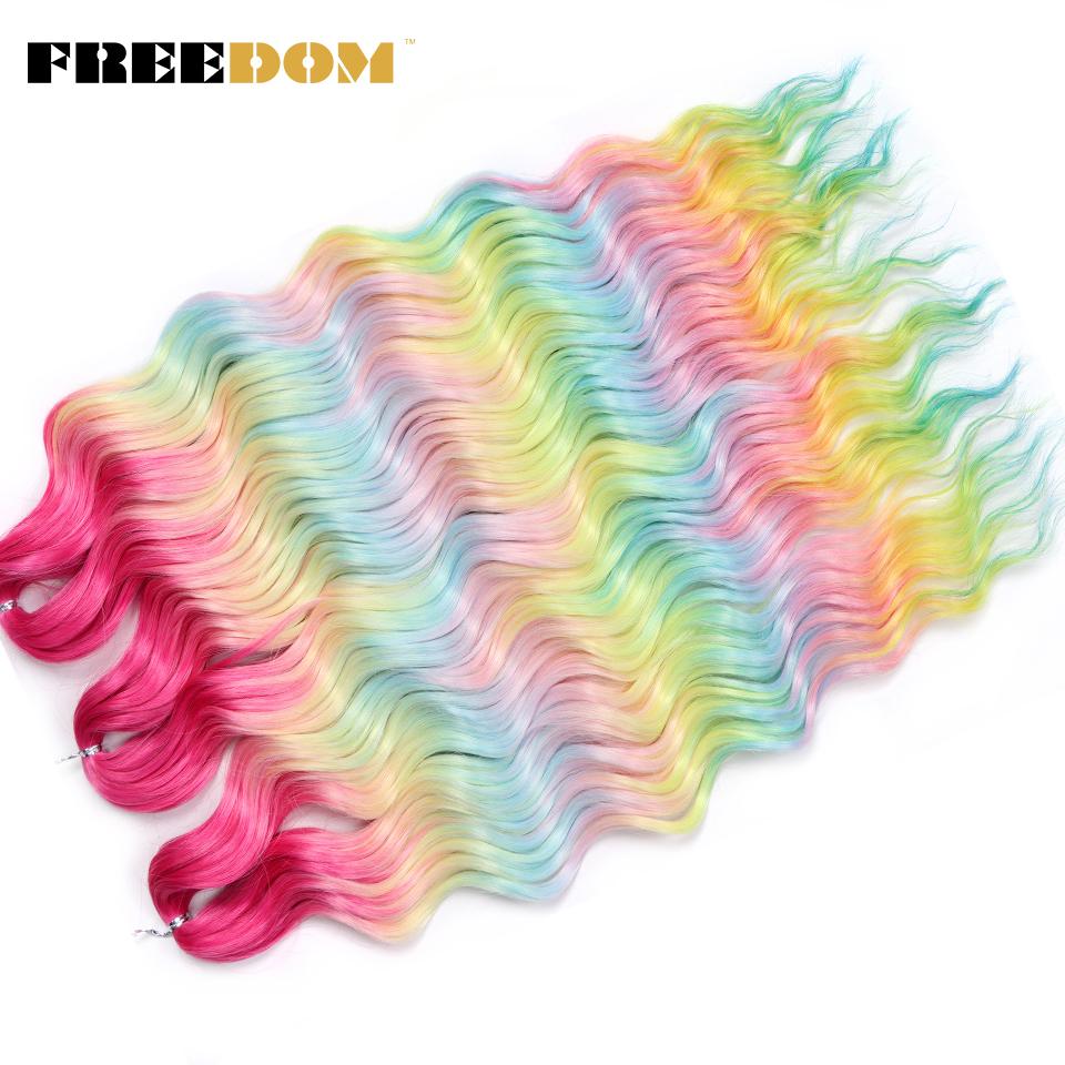FREEDOM Synthetic Braiding Hair Extensions Natural Curly Wavy 24inch Water Wave Braid Hair Ombre Blonde Brown Twist Crochet Hair