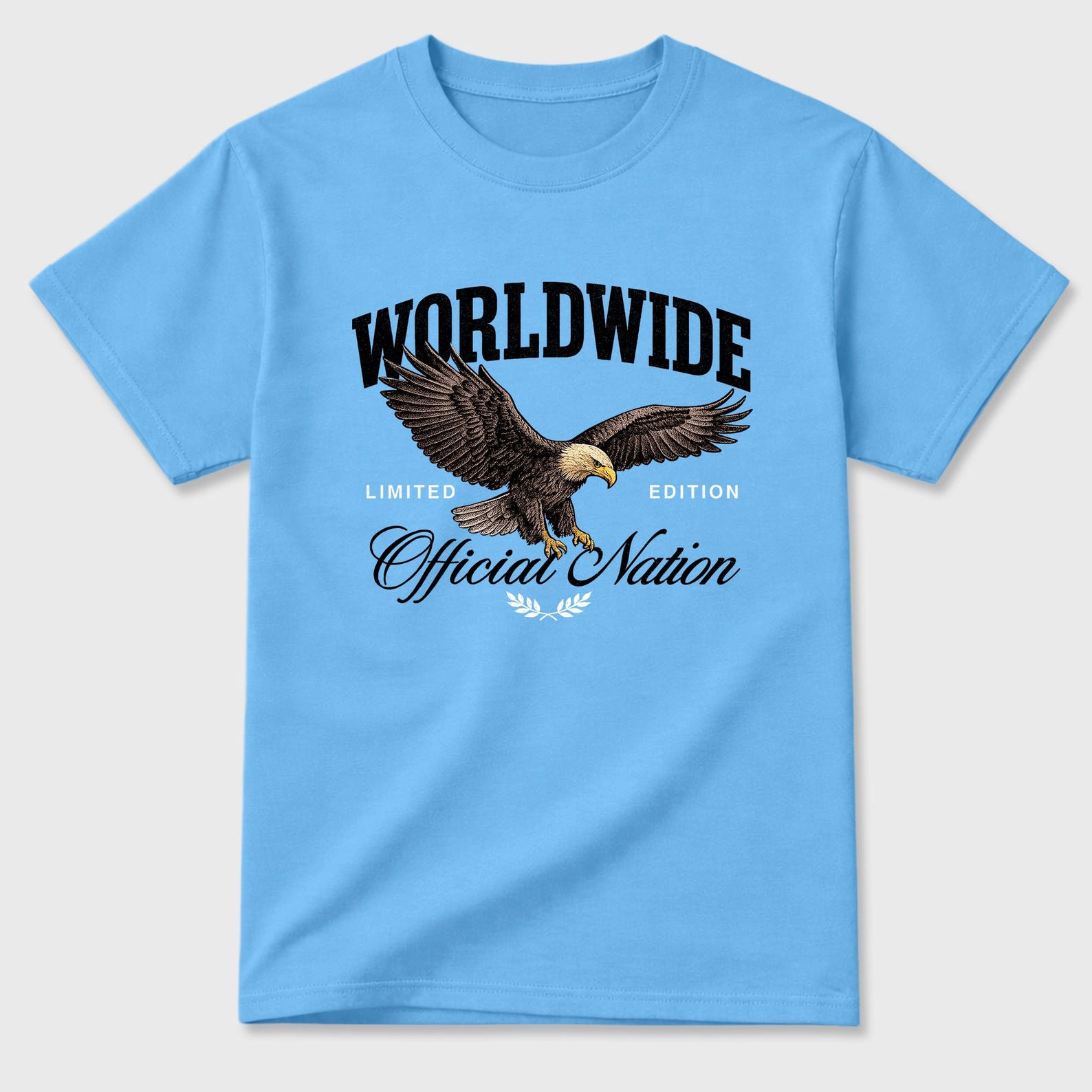 Worldwide Official Nation graphic tee. Streetwear Brand Graphic T-Shirt. AJ14 University Blue M