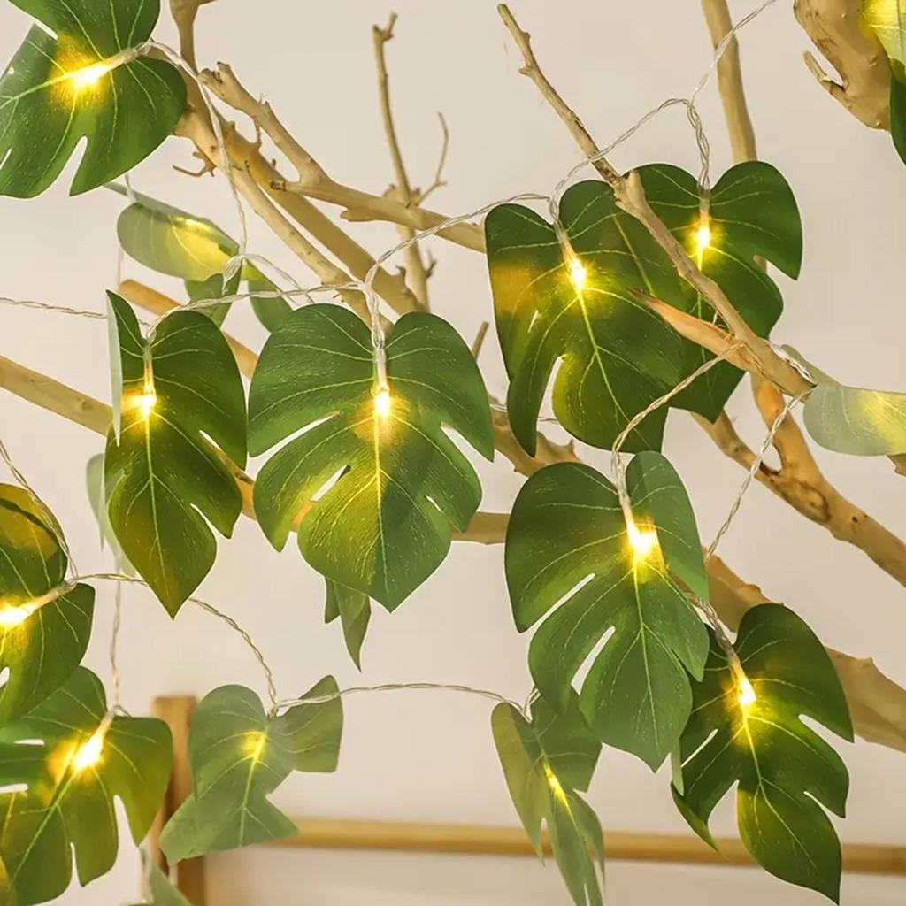 1.5/3/6M Led Monstera Leaf String Lights Battery Powered Tropical Rattan Palm Leaf For Wall Hanging Home Garden Decoration