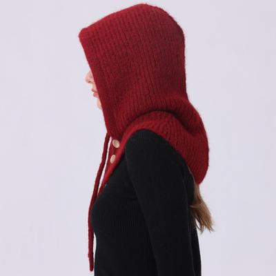 Women's Knit Hooded Scarf & Ear Protection Balaclava - Solid Color Wool Hat for Autumn/Winter
