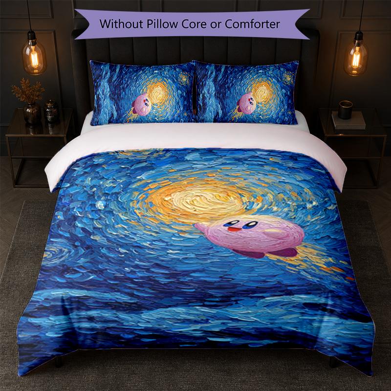 Set Copripiumino 3 Pezzi Stampa Kirby 1 Copripiumino e 2 Federe Biancheria da Letto Morbida per Camera da Letto Domestica