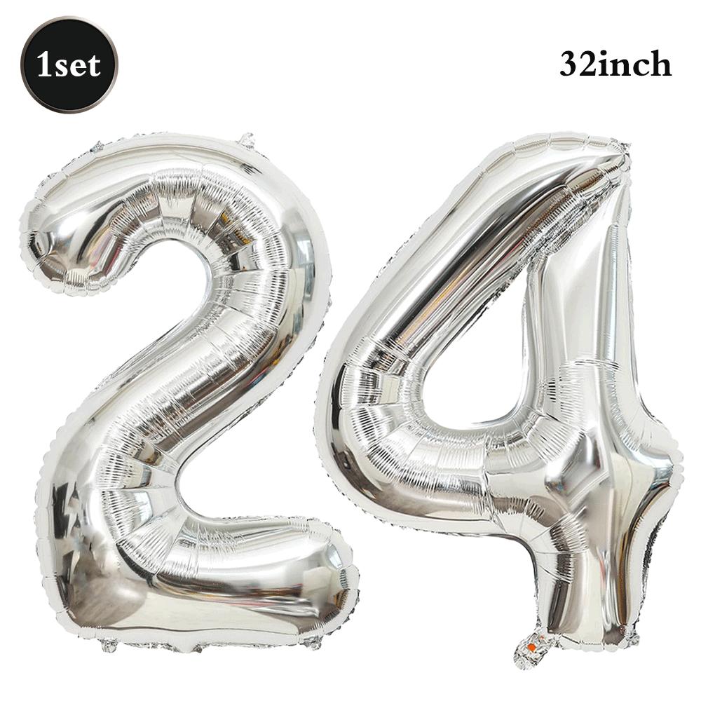 32inch Silver Number Foil Balloons Large Digit 0-9 Helium Globos Happy Birthday Party Decor Wedding Anniversary Graduation 2026