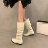 Women's Slouchy Knee High Boots Riding Combat Boots Chunky Block Heel Fall Winter Non-Slip Wide Calf Pull on Low Heels Walking Booties Shoes for Women