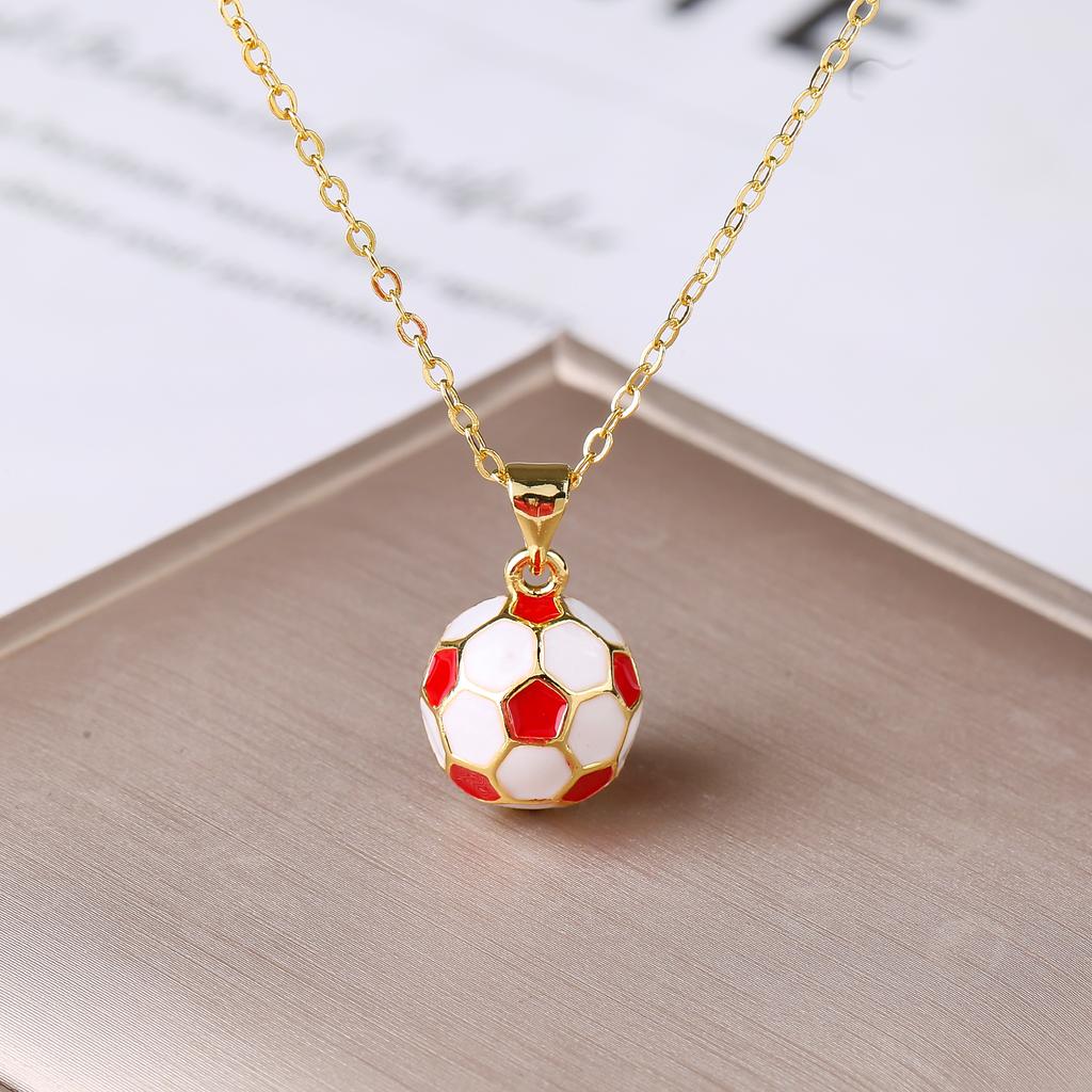 3D Football Necklace Metal Enamel Art Soccer Pendant Necklace for Men's Women's Party Sports Style Jewelry Accessories
