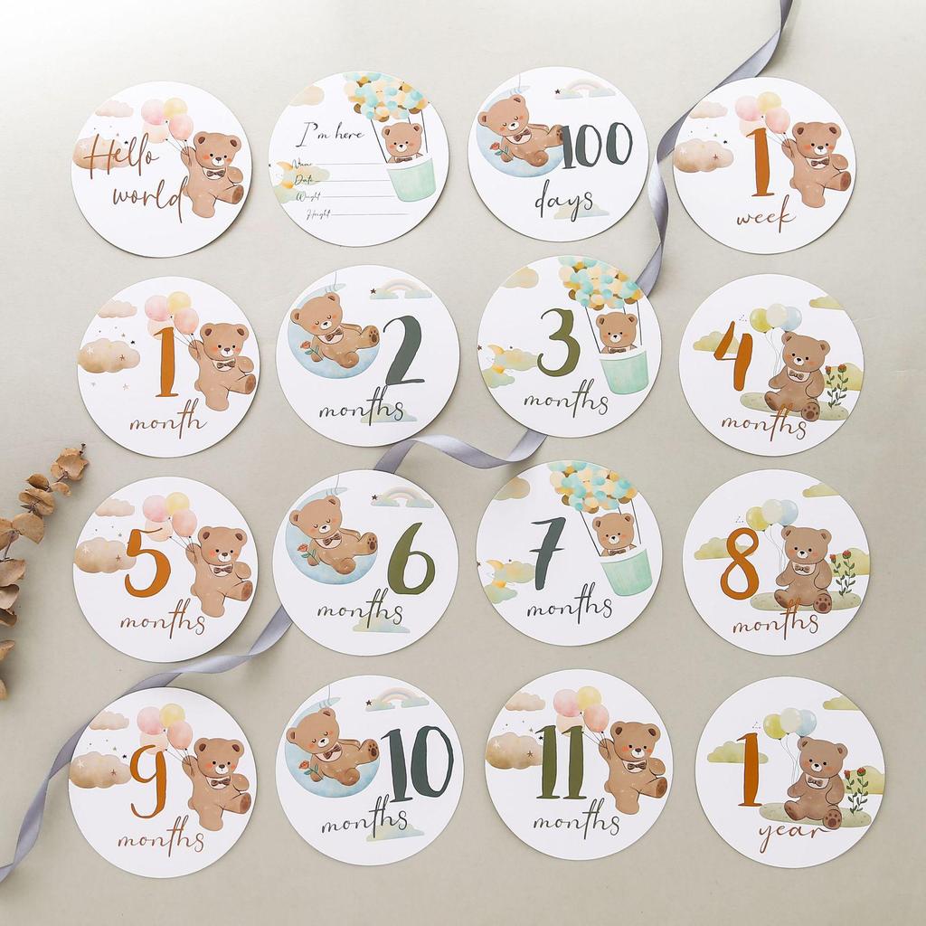 Little Bear Milestone Cards: 1-12 Months & Hundred Days Commemorative Photo Props