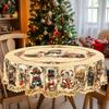 Weihnachts-Vintage-Bauernhaus-Tischdecke mit Weihnachtsmann-, Rentier- & Weihnachtsbaum-Aufdrucken. Rechteckige & runde Größen für Weihnachts-/Neujahrspartys, Küche, Innenbereich &