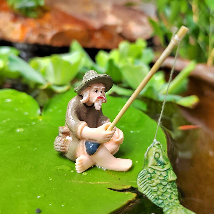 Jiang Taigong Fisherman Figurine Set: Water Feature and Landscaping Decoration