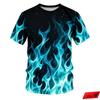 Men's 3D Color Flame Printed T-shirt for Summer Casual and Comfortable Short Sleeved Top, Fashionable Street Round Neck Clothing