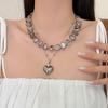 Fashionable Double Layer Beaded Necklace Vintage Irregular Heart Pendant Clavicle Chain Jewelry For Women