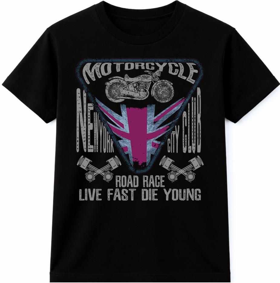 Motorcycle New York City T-Shirt Road Race Live Fast Die Young Graphic Club Tee S разноцветный