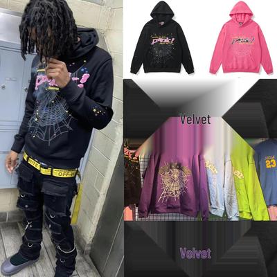 Rosa Fleece-gefütterter YoungThug Sp5der 555555 Unisex Streetwear Hoodie