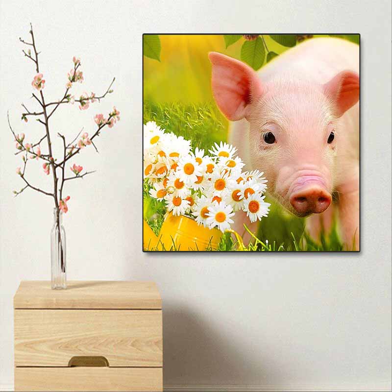 

New Arrival 5D DIY Full Circle Diamond Painting Piggy in the Flowers Embroidery Cross Stitch Home Decor Gift 20x20cm